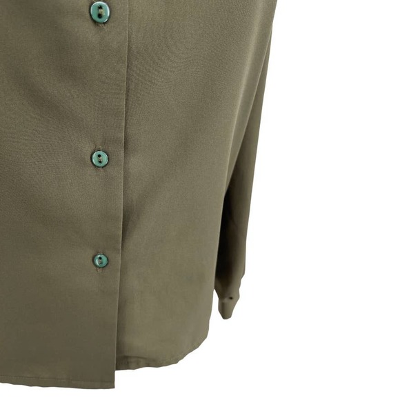 Vintage 80s Olive Green Button Up Blouse Long Sleeve Jabot Donnkenny Size M L - Picture 5 of 8